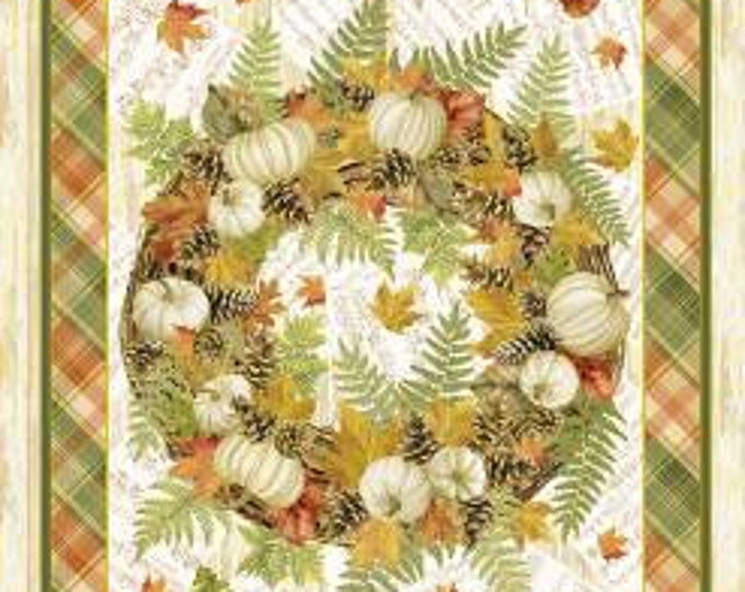 Autumn Symphony Cream White Metallic Harvest 24-Inch Fabric Panel, Timeless Treasures, Cotton Quilting Fabric, Autumn Fabric