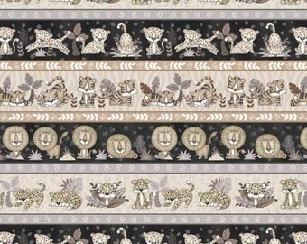 Big Kitties Multi Big Kitties Novelty Stripe Fabric Yardage, Shelly Comiskey, Henry Glass, Cotton Quilt Fabric