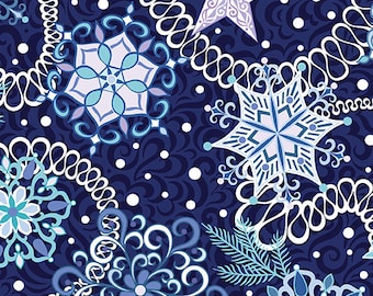 Remnant 3/4-Yard Winter Jewels Jewels Midnight Fabric Yardage, Benartex, Amanda Murphy, Cotton Quilting Fabric, Winter Fabric