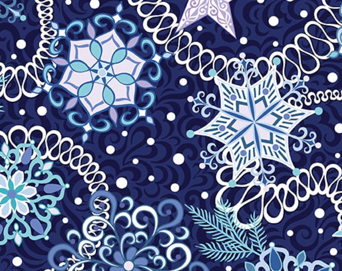 Remnant 3/4-Yard Winter Jewels Jewels Midnight Fabric Yardage, Benartex, Amanda Murphy, Cotton Quilting Fabric, Winter Fabric
