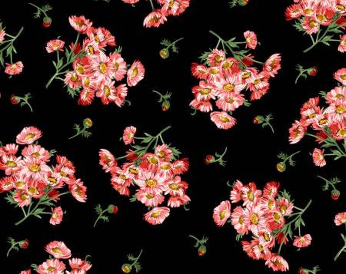 Prose Black Daisy Bouquets Fabric Yardage, Maywood Studio, Cotton Quilting Fabric, Floral Fabric