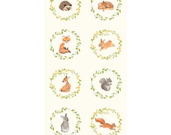 Woodland Babes Multi Running Blocks Fabric Panel, Kathryn Christensen, Northcott Fabrics, Cotton Quilt Fabric