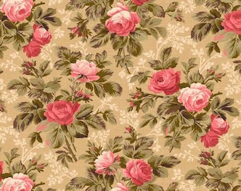 Remnant 1/3-Yards Pathways Tan Medium Floral Fabric Yardage, Kaye England, Wilmington Prints, Cotton Quilting Fabric, Floral Fabric
