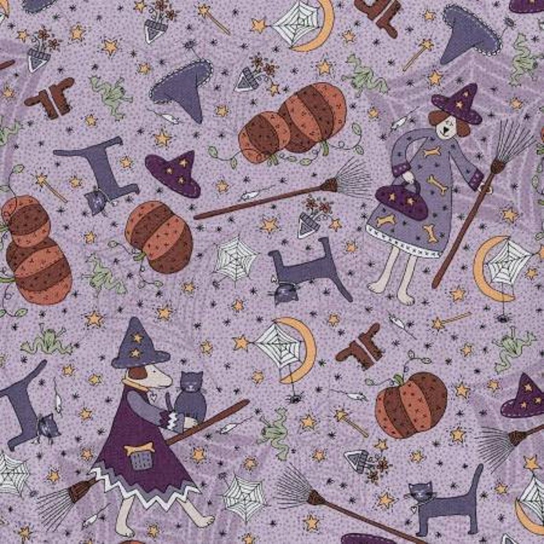 Lynette Anderson Quilt Fabric Little Witchy Wonderland Fat Quarter Bundle RJR Fabrics Cotton Fabric Halloween 12 Pieces Precut Fabric