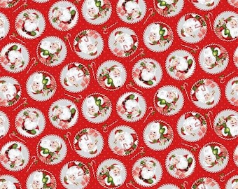 Candy Cane Lane Red Santa Circles Fabric Yardage, Kathleen Francour, Studio E, Cotton Quilt Fabric, Christmas Fabric