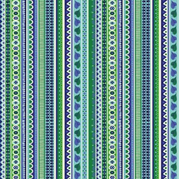 Forever Magic Light Green Stripe Cotton Quilting Fabric, Helen Dardik, Clothworks, Paisley Fabric