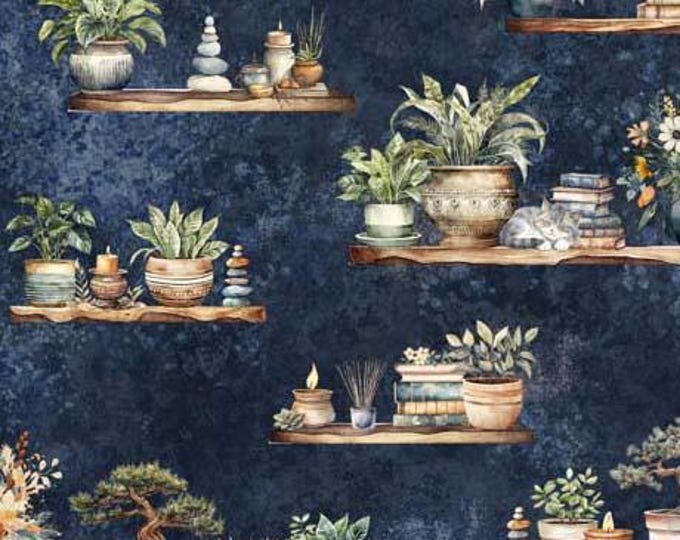 Home Sweet Home Floating Shelves Navy Fabric Yardage, QT Fabrics, Cotton Quilt Fabric