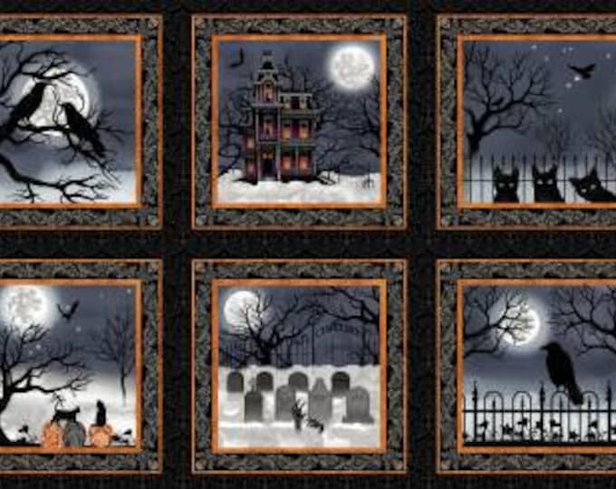 Spooky Night Black Spooky Night 10-1/2 Inch Blocks, 23-Inch Fabric Panel, Grace Popp, Studio E, Cotton Quilt Fabric, Halloween Fabric
