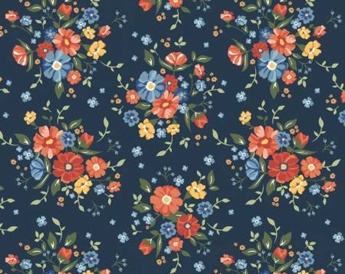Forget Me Not Midnight Gathered Bunches Fabric Yardage, Allison Harris, Windham, Cotton Quilt Fabric, Floral Fabric