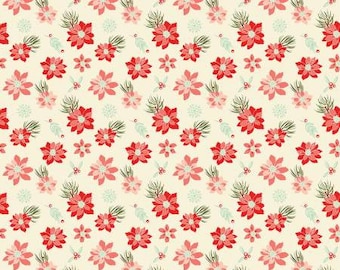 Adel in Winter Poinsettias Cream Fabric Yardage, Sandy Gervais, Riley Blake Designs, Cotton Quilt Fabric, Christmas Fabric
