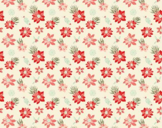 Adel in Winter Poinsettias Cream Fabric Yardage, Sandy Gervais, Riley Blake Designs, Cotton Quilt Fabric, Christmas Fabric