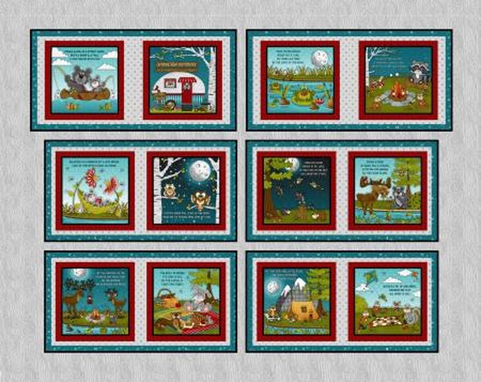 S'more Fun Outdoors Gray Book Panel, 36-Inch, Leeanne Anderson & Kaytlyn Kuebler, Henry Glass, Cotton Quilt Fabric