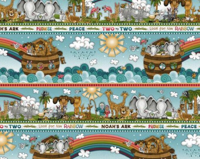 Two by Two Teal Border Stripe Fabric Yardage, Leeanne Anderson & Kaytlyn Kuebler, Henry Glass, Cotton Quilt Fabric