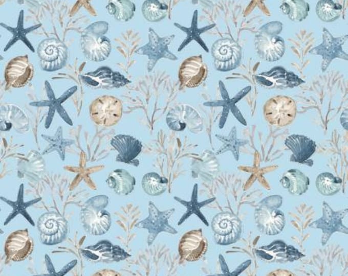 Remnant 1-Yard Blue Escape Coastal Ocean Floor Sky Fabric Yardage, Lisa Audit, Riley Blake Designs, Cotton Quilt Fabric, Ocean Fabric