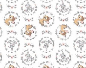 White Bambi & Thumber Wreath Flannel Fabric Yardage, Camelot Fabrics, Bambi Fabric, Baby Fabric, Flannel Fabric