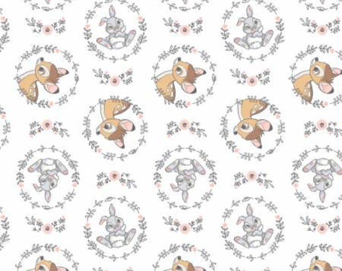 White Bambi & Thumber Wreath Flannel Fabric Yardage, Camelot Fabrics, Bambi Fabric, Baby Fabric, Flannel Fabric