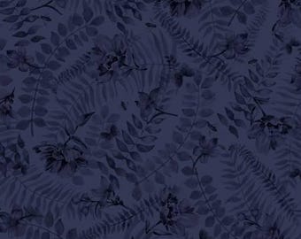 Indigo Song Tonal Floral Navy Fabric Yardage, Sandy Clough, P B Textiles, Cotton Quilt Fabric, Floral Fabric