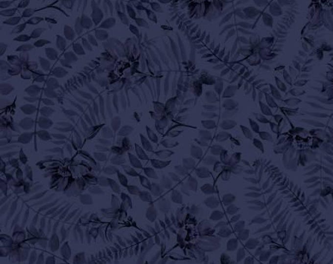 Indigo Song Tonal Floral Navy Fabric Yardage, Sandy Clough, P B Textiles, Cotton Quilt Fabric, Floral Fabric