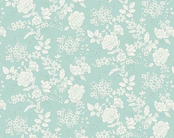 Tranquility Light Aqua Floral Quilt Fabric, Kim Diehl, Henry Glass, Cotton Quilt Fabric, Floral Fabric