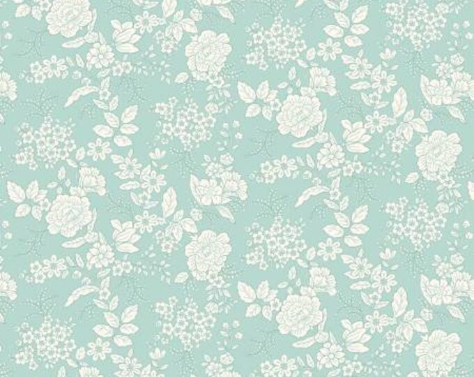 Tranquility Light Aqua Floral Quilt Fabric, Kim Diehl, Henry Glass, Cotton Quilt Fabric, Floral Fabric