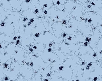 Flora Bella Blue Shadow Flower Fabric Yardage, MMF Collection, Michael Miller Fabrics, Cotton Quilt Fabric, Floral Fabric
