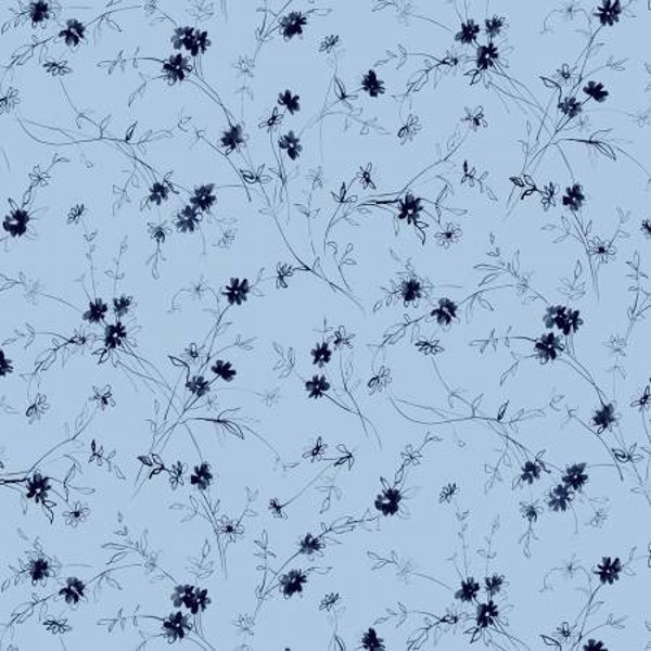 Flora Bella Blue Shadow Flower Fabric Yardage, MMF Collection, Michael Miller Fabrics, Cotton Quilt Fabric, Floral Fabric