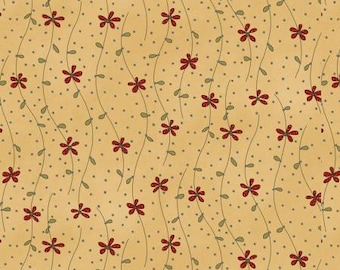 S is for Sew Yellow Wavy Floral Fabric Yardage, Debbie Busby, Henry Glass, Cotton Quilt Fabric, Floral Fabric