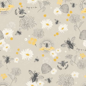 Honey Bee Main トープ生地ヤード、My Mind's Eye コレクション、Riley Blake Designs、コットン キルト生地、花柄生地