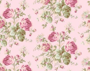 French Roses Light Pink Viney Roses Fabric Yardage, Clothworks Collection, Clothworks, Cotton Quilt Fabric, Floral Fabric, Rose Fabric