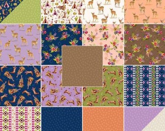 Wanderer's Weekend Fat Quarter Bundle Precut Cotton Quilting Fabric, Deer Fabric, 19 Pieces, Windham, Whistler Studios.