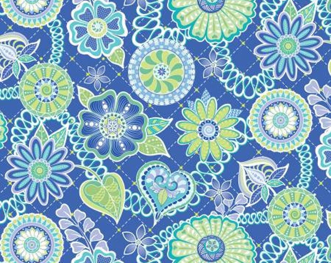 Free Motion Fantasy 2 Celebration Royal Quilt Fabric, Amanday Murphy, Benartex, Cotton Quilt Fabric, Floral Fabric