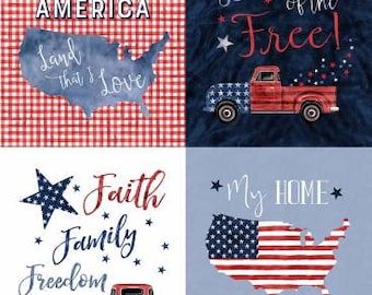 Land That I Love Freedom Panel Fabric Yardage, Michael Miller, Cotton Quilt Fabric Yardage