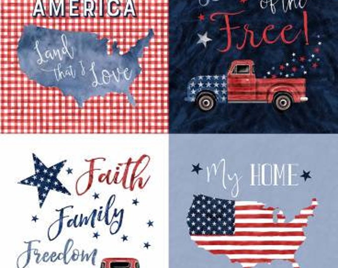 Land That I Love Freedom Panel Fabric Yardage, Michael Miller, Cotton Quilt Fabric Yardage