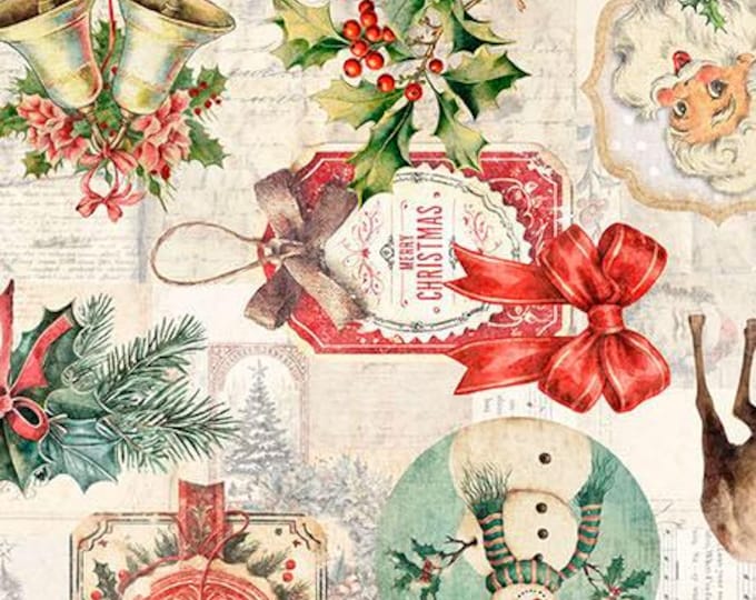 Holly Jolly Christmas Collage Fabric Yardage, QT Fabrics, Cotton Quilting Fabric, Christmas Fabric