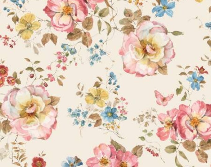 Countryside Main Sand Fabric Yardage, Lisa Audit, Riley Blake Designs, Cotton Quilt Fabric, Floral Fabric