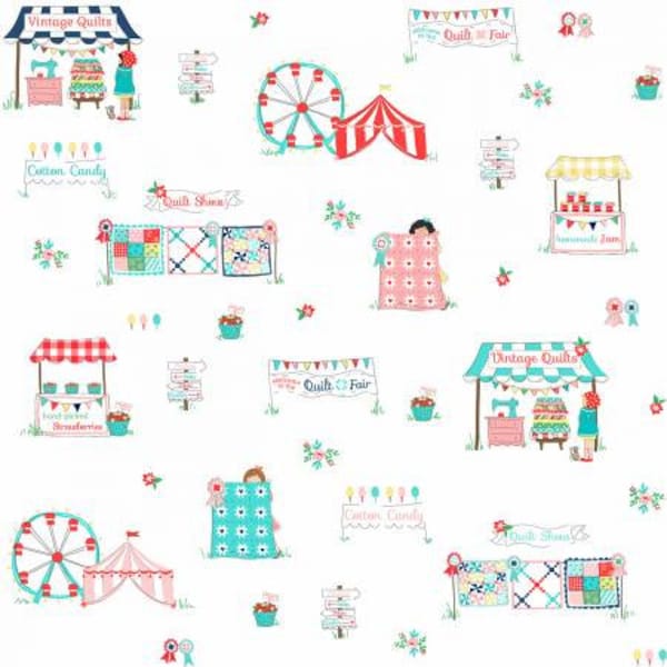 Quilt Fair Main White Fabric Yardage, Tasha Noel, Riley Blake Designs, Cotton Quilt Fabric