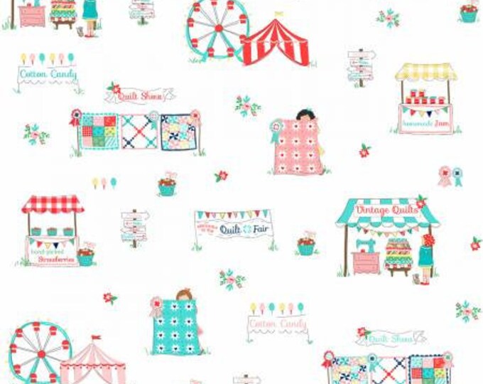 Remnant 1/4-Yard Quilt Fair Main White Fabric Yardage, Tasha Noel, Riley Blake Designs, Cotton Quilt Fabric