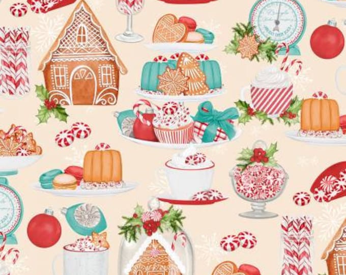 Peppermint Parlor Cream Large Allover Fabric Yardage, Danielle Leone, Wilmington Prints, Cotton Quilt Fabric, Christmas Fabric