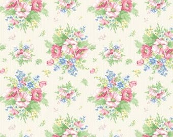 April's Garden Charming Cream Fabric Yardage, April Cornell, Benartex, Cotton Quilt Fabric, Floral Fabric