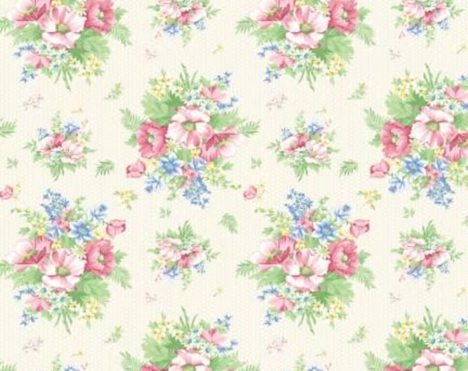 April's Garden Charming Cream Fabric Yardage, April Cornell, Benartex, Cotton Quilt Fabric, Floral Fabric