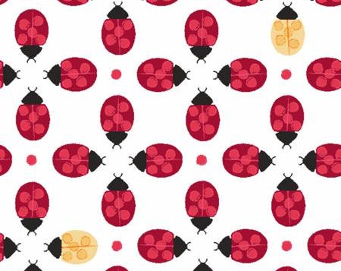 Ladybug Mania White Ladybug Fabric Yardage, Cotton Quilt Fabric, Meags & Me, Clothworks, Floral Fabric