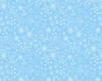 Creative Landscapes Two Tone Floral on Blue Fabric Yardage, Lewis & Irene Fabrics, Cotton Quilt Fabric, Floral Fabric