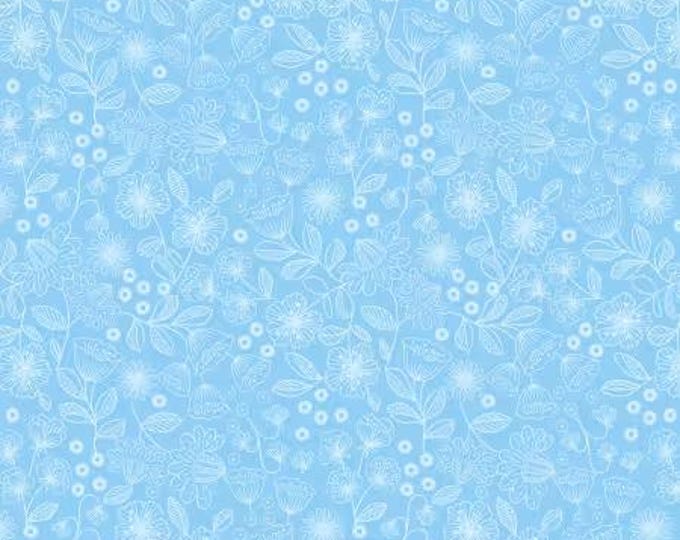 Creative Landscapes Two Tone Floral on Blue Fabric Yardage, Lewis & Irene Fabrics, Cotton Quilt Fabric, Floral Fabric
