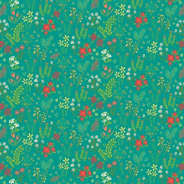 Indigo Garden Scattered Floral Turquoise Fabric Yardage, Heather Peterson, Riley Blake Designs, Cotton Quilt Fabric, Floral Fabric