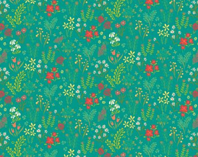 Indigo Garden Scattered Floral Turquoise Fabric Yardage, Heather Peterson, Riley Blake Designs, Cotton Quilt Fabric, Floral Fabric