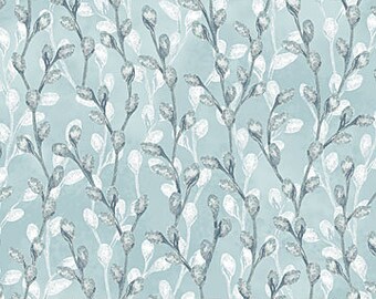 Feathered Nest Pussy Willow Blender Pale Blue Fabric Yardage, Northcott Fabrics, Cotton Quilt Fabric, Bird Fabric