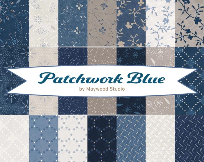 Patchwork Blue Fat Quarter Bundle, 22 Pieces, Maywood Studio, Precut Cotton Quilting Fabric