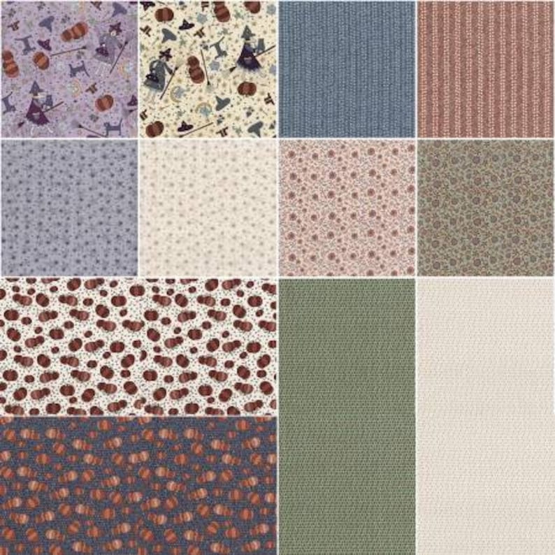 Lynette Anderson Quilt Fabric Little Witchy Wonderland Fat Quarter Bundle RJR Fabrics Cotton Fabric Halloween 12 Pieces Precut Fabric