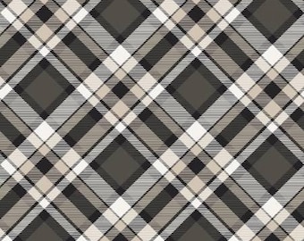 Big Kitties Black Bias Plaid Fabric Yardage, Shelly Comiskey, Henry Glass, Cotton Quilt Fabric