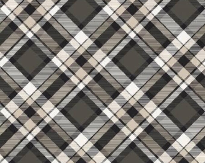 Big Kitties Black Bias Plaid Fabric Yardage, Shelly Comiskey, Henry Glass, Cotton Quilt Fabric